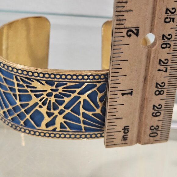 Metropolitan Museum of Art MMA Pine Needle Cuff Bracelet Blue Enamel Gold Tone - Picture 12 of 12